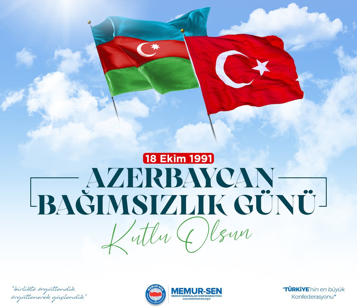 Dost ve kardeş ülke #Azerbaycan'ın "18 Ekim Bağımsızlık Günü" kutlu olsun. 🇹🇷 🇦🇿

#İkiDevletBirMillet
