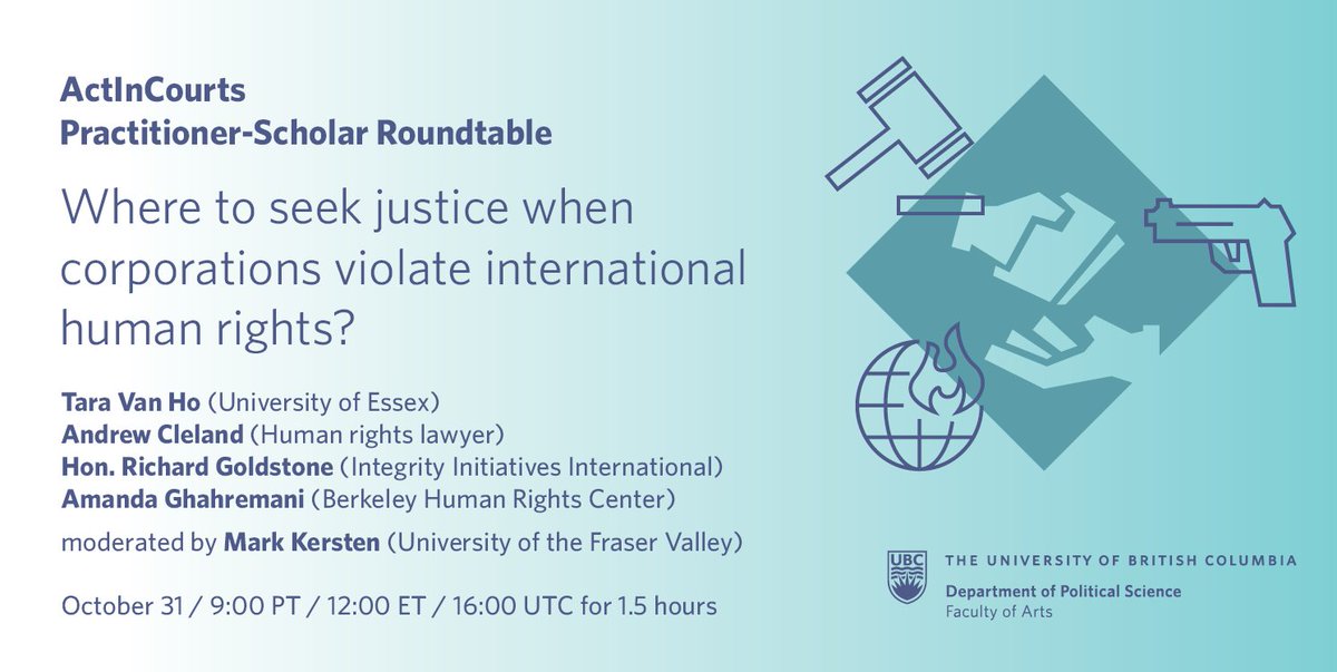 Freek van der Vet (@fvandervet) on Twitter photo Want to learn more about how individuals can hold corporations accountable for human rights violations? Join our 7th Practitioner-Scholar Roundtable on 31 Oct, organized by our ActInCourts network. Register here: eventbrite.ca/e/actincourts-… <a href="/Intlaw_eci/">ErikCastrénInstitute</a> Want to learn more about how individuals can hold corporations accountable for human rights violations? Join our 7th Practitioner-Scholar Roundtable on 31 Oct, organized by our ActInCourts network. Register here: eventbrite.ca/e/actincourts-… <a href="/Intlaw_eci/">ErikCastrénInstitute</a>