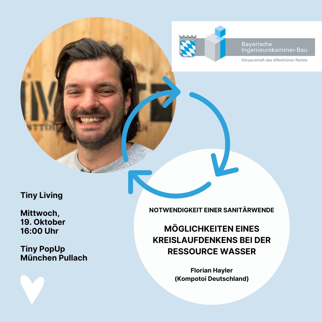 Kompotoi_de's tweet photo. #TinyLiving: Ressourcen reduzieren im Bereich Wohnen. 
Darum dreht sich die Veranstaltung der Bayerischen Ingenierkammer-Bau @BayIkaBau morgen Nachmittag. 
Mit Vorträgen von Felicia Rief von Tiny Pop Up München und Florian Hayler von Kompotoi. 
#sanitärwende #kreislaufwirtschaft https://t.co/ibuMPrHERf