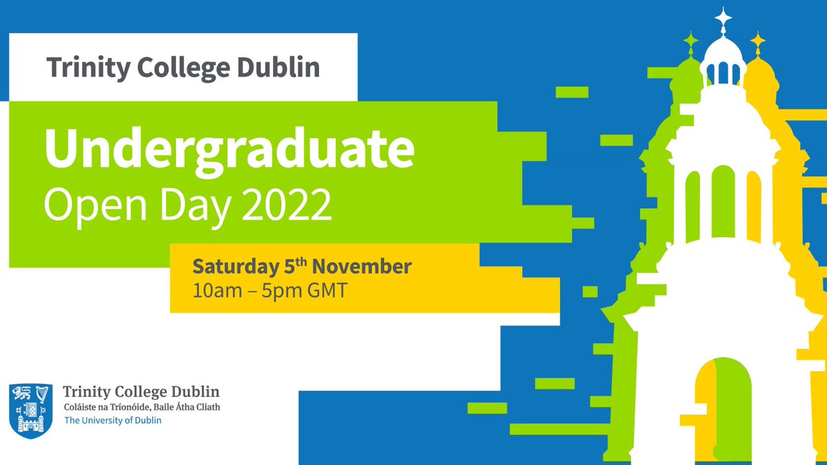 tcddublin's tweet photo. Open Day 2022 is happening on Saturday, November 5th, from 10:00 to 17:00 (GMT).
Please visit https://t.co/xhMLHzoQLY to have more information about the events happening around the campus. 💡
#OpenDay2022 #TCDOpenDay22 #TCDOpenDay https://t.co/oTTynmFZrK