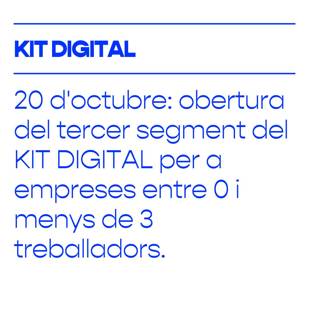 b2bstudio_'s tweet photo. Ja és oficial! Les sol·licituds del Kit Digital per autònoms i fins a 2 empleats comencen el 20 d'octubre a les 11.00 hores. 🥳

https://t.co/QEs9lnqsMN info@b2b.studio | 633 188 677. 

#manresa #marketingdigital #catalunya #barcelona #kitdigital #ajuts #bo #empreses https://t.co/knbzpeiD52
