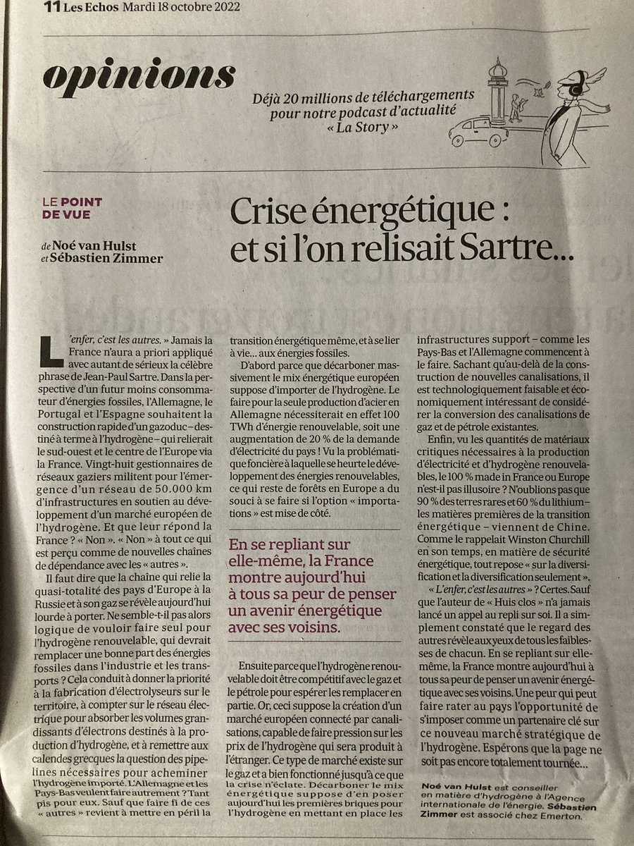 noevanhulst's tweet photo. Check out my new piece w/ #SébastienZimmer in today’s @LesEchos: let’s build this #cleanhydrogen market in Europe in the most cost-efficient way, by constructing a #EuropeanHydrogenBackbone https://t.co/wphX6ZI21Y