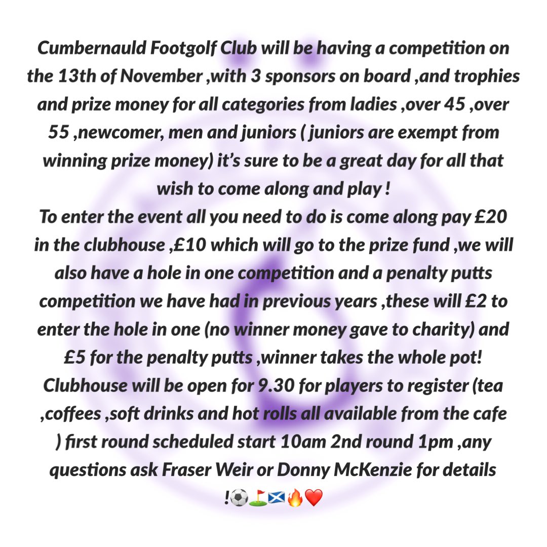 footgolf_club's tweet photo. 🚨🚨 competition alert @FGLanarkshire @FGCumbernauld on the 13th of November see picture for details 🚨🚨 https://t.co/fnrakxgksz
