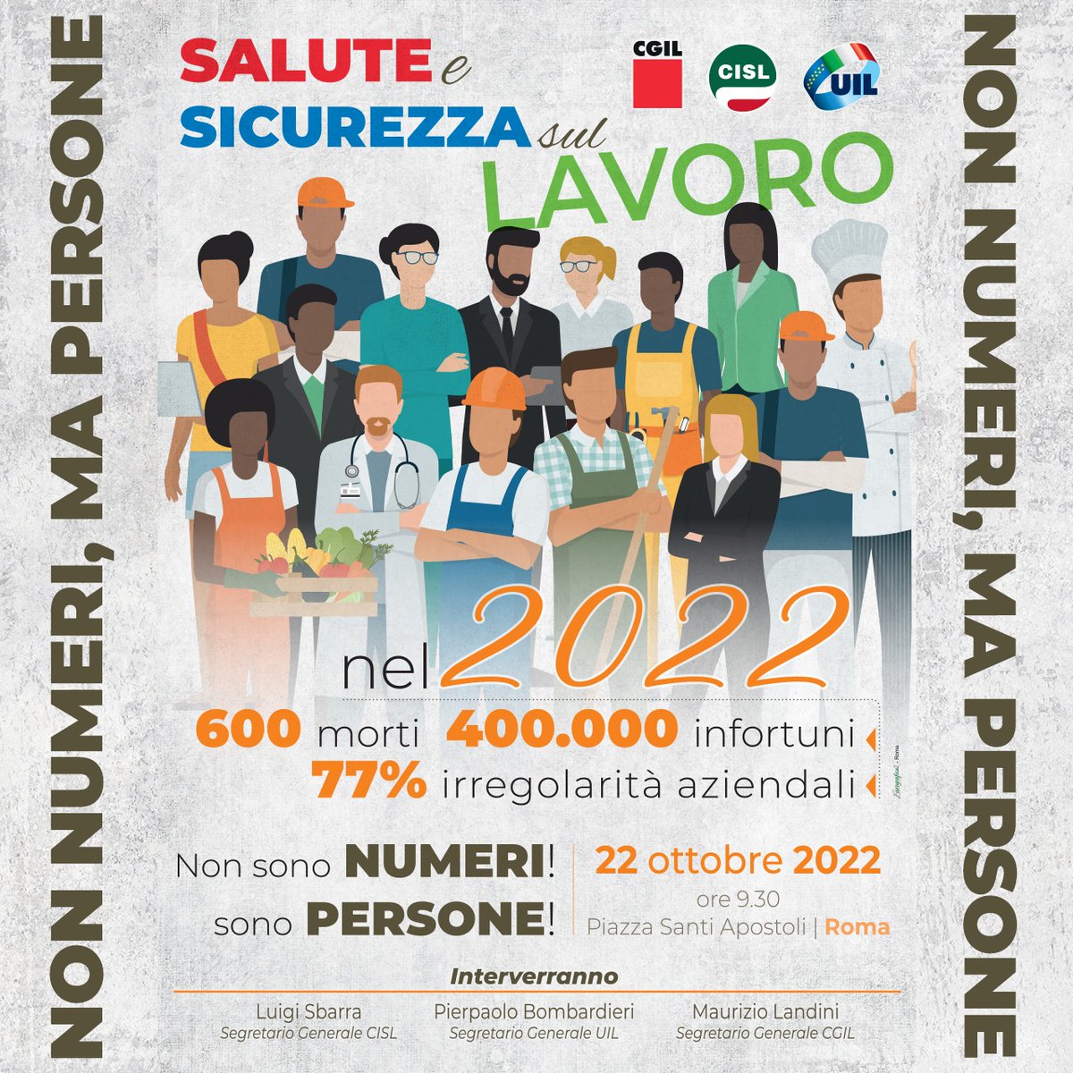 UILofficial's tweet photo. Più di 1300 morti in un anno.
Quasi 3 vittime al giorno.  
Oltre 400 mila infortuni dall’inizio del 2022.
Per questo il prossimo 22 ottobre torniamo in piazza per risposte concrete sulla salute e sicurezza sul lavoro!
NON SONO NUMERI, SONO PERSONE E NOI SIAMO PRONTI A DIFENDERLE! https://t.co/OqjX3WNsMW