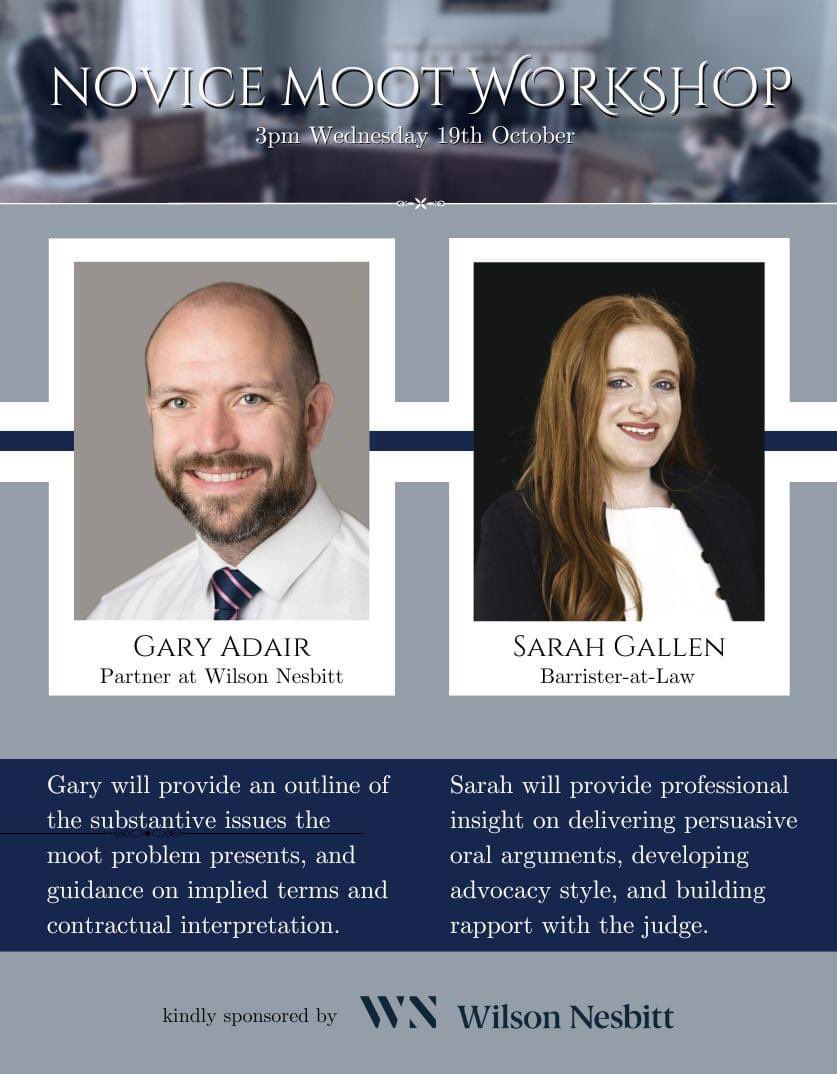 qubmooting1's tweet photo. 📚 𝗟𝗮𝘄 𝗦𝗼𝗰𝗶𝗲𝘁𝘆 𝗡𝗼𝘃𝗶𝗰𝗲 𝗠𝗼𝗼𝘁 📚
Join us tomorrow 3pm on MS Teams for a workshop on:

 ▪️ contractual and implied terms with Gary Adair, Partner at @WilsonNesbitt

  ▪️ advocacy style from Sarah Gallen, Barrister-at-Law

Register by emailing shair01@qub.ac.uk https://t.co/VdyjXq6zYR
