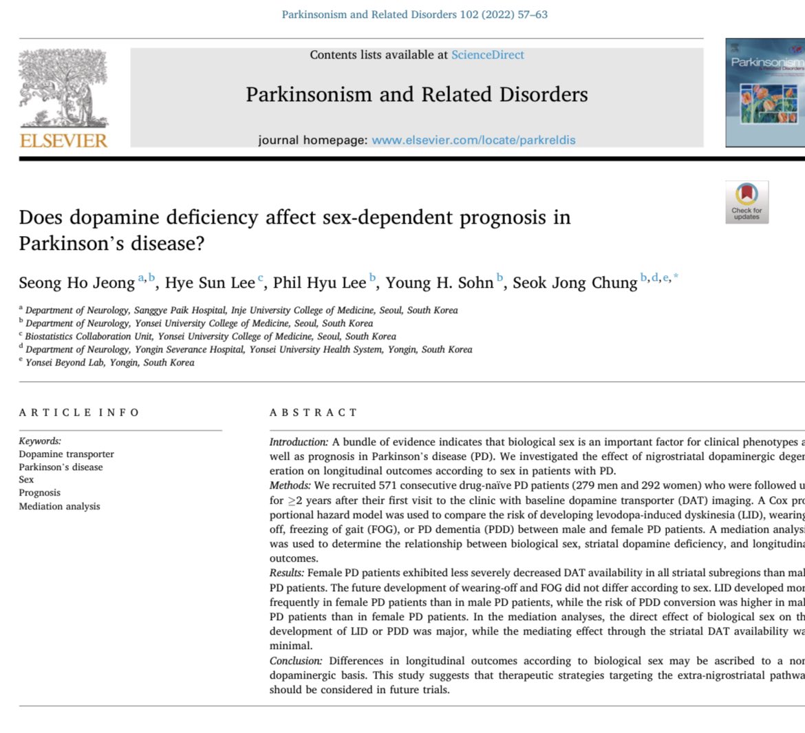 ParkinsonismD's tweet photo. #dopaminedeficiency #sexdependent #prognosis #PD #Parkinson Does dopamine deficiency affect sex-dependent prognosis in Parkinson's disease? @ELSNeurology Log in to: https://t.co/hxW8J7S4LE https://t.co/sPnRIMFGZO