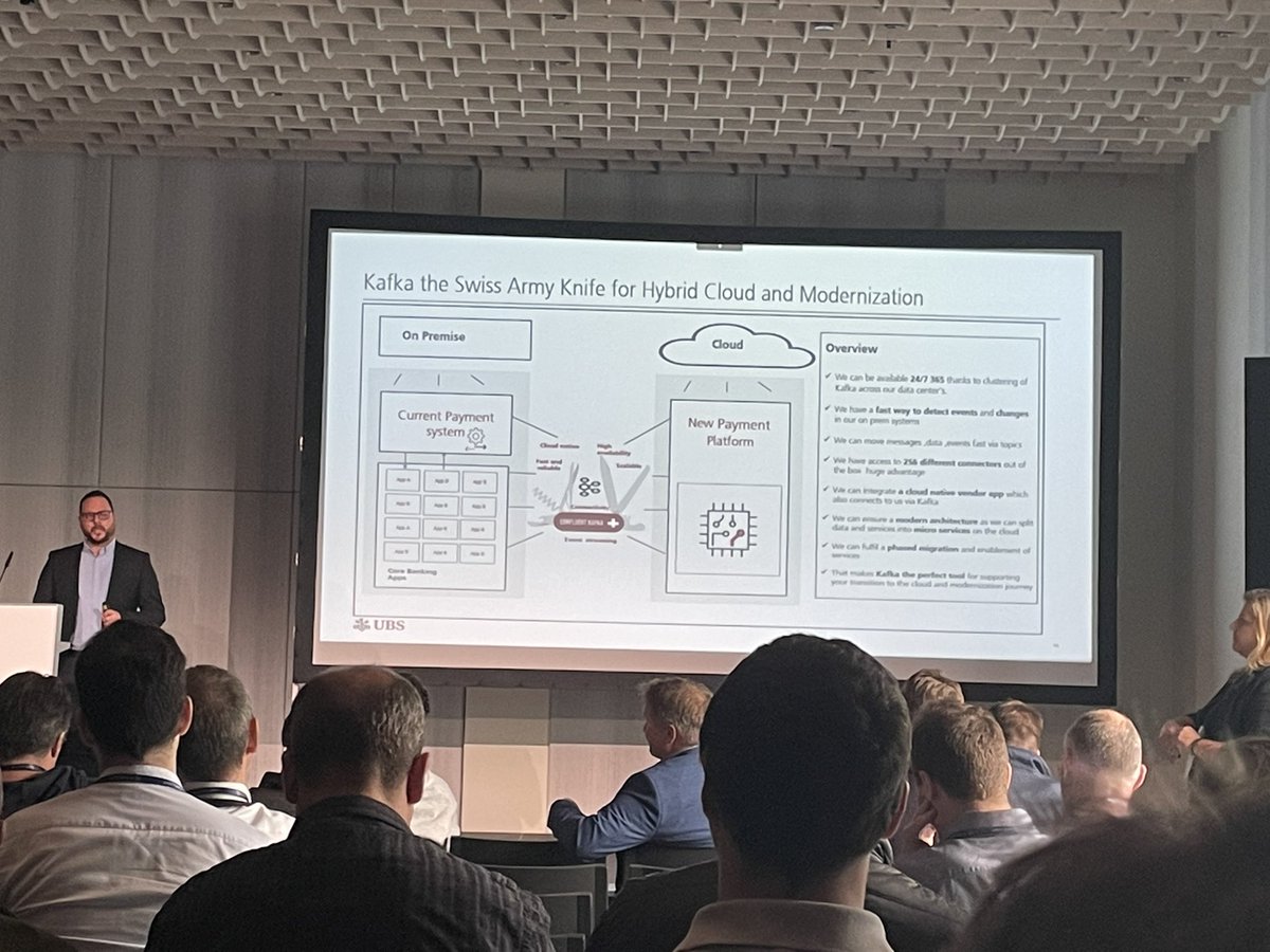 philogros's tweet photo. Enlightening #Kafka presentation from @UBS at the @confluentinc #DataInMotion Tour in Zürich https://t.co/R9hbvk0rEL
