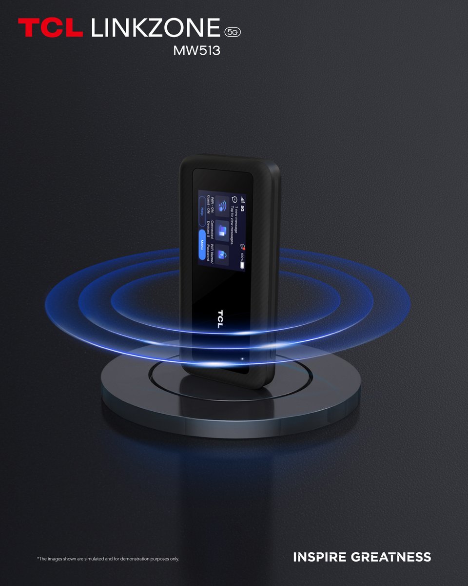 TCLMobileGlobal's tweet photo. Be an on-the-go pro!
Speed up your mobile network with 5G on the new #LinkZone #MW513 ⚡📶⚡
Stop by and see us at #BBWF #NetworkX https://t.co/hRfcbz8DOW