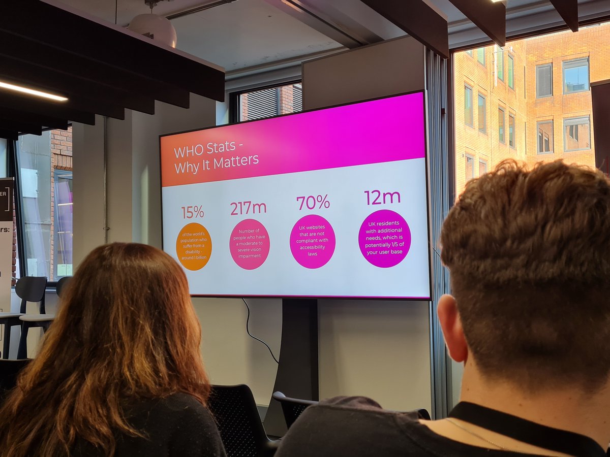 Accessibility shouldn't be an after thought, it should be a considered part of your development process. 

<a href="/ArranKirkup/">Arran Kirkup</a> shared a few stats on the importance of accessibility, such as 70% of UK websites are not compliant with accessibility laws 😳

@manctechfest #manctechfest