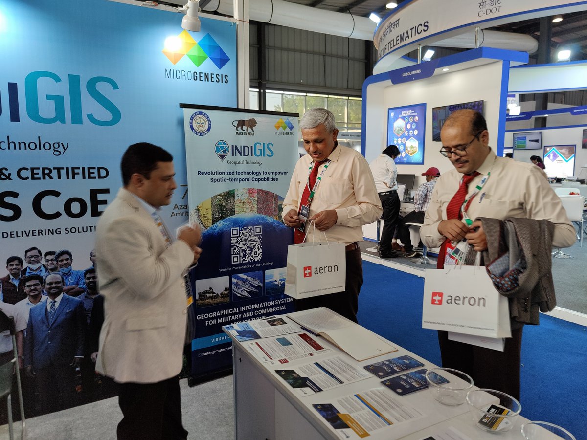 Mgtechsoft's tweet photo. Our Sales Leader Mr. Harsha Divakara sharing insights on #IndiGIS and #ELMSolutions with Mr. Sharad K. Barve, Additional. General Manager (Design), Hindustan Aeronautics Limited, Nasik at #DefExpo2022.

#DefenceExpo #PathToPride #MGenatDefExpo2022 #IndiGISTechnology #MakeInIndia https://t.co/97VLyuxy4I