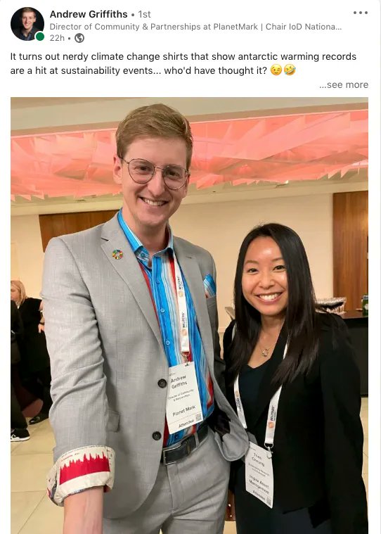 dresscodeshirts's tweet photo. Music to our ears! Thank you Andrew, great to see you, and many others, #ShowYourStripes https://t.co/1vPsWQpKRW
#Climate #WarmingStripes #ClimateCode #GeekLuxe #sustainablefashion https://t.co/JD9ZmAteMi