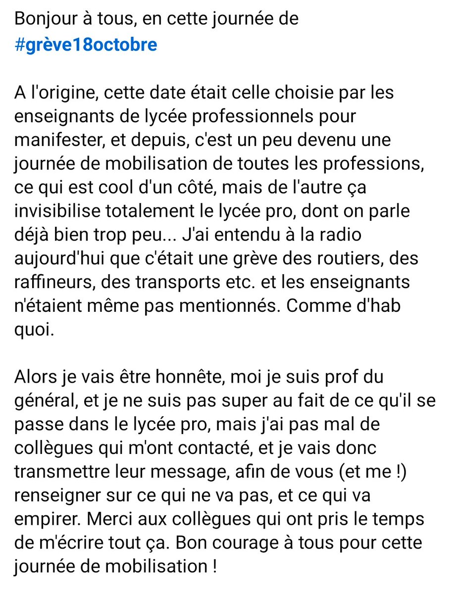 MsieurLeProf's tweet photo. #Greve18Octobre #LycééPro https://t.co/bxn5RCgVy1