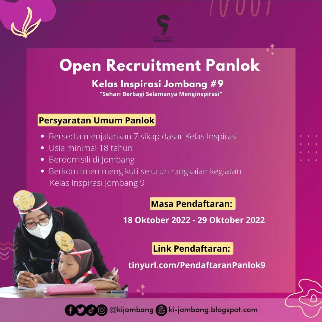 KIJombang's tweet photo. [OPREC PANLOK KIJO #9 DIBUKA]

Kabar baik banget!!!
Hari ini kamu bisa daftar sekarang juga!!
Let's gooo 🚤

Bagi Sobat KIJO yang ingin menjadi bagian dari proses penyelenggaraan Kelas Inspirasi Jombang. https://t.co/NwIcAPRdWV