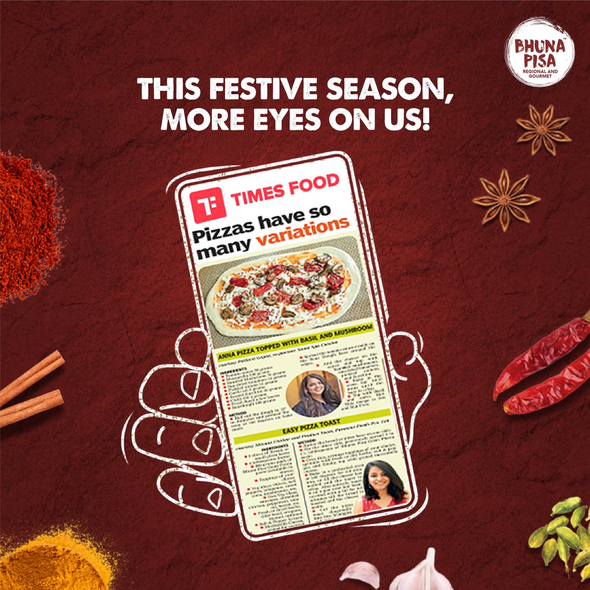 BhunaPisaWorld's tweet photo. Featured again! Find our unique recipe of an easy, home made pizza toast made with Bhuna Pisa Goan Fiesta, as shared by our food consultant Shivani Unakar with Deccan Chronicle. Find the link to the full story in the comment section. #FEATURED #recipe #easyrecipes #Food https://t.co/ZzaDniMj08