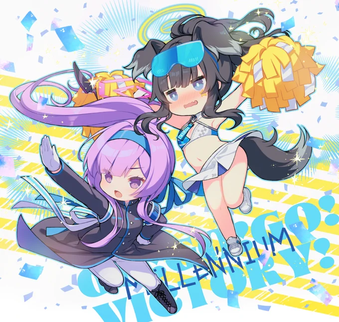 セットのモーションが可愛すぎたのでマジでそのためだけにガチャを回したウタハとヒビキです #ブルアカ 
