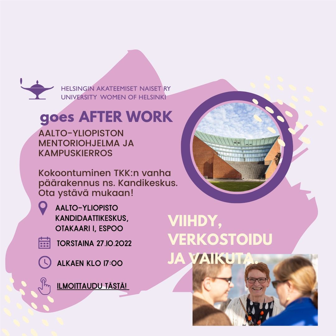 Tervetuloa yhdessä <a href="/HANaiset/">HAN</a> kanssa tutustumaan <a href="/AaltoUniversity/">Aalto University</a> inspiroivaan mentoriohjelmaan sekä kampukseen👇🏻 tapahtuma on kaikille avoin!