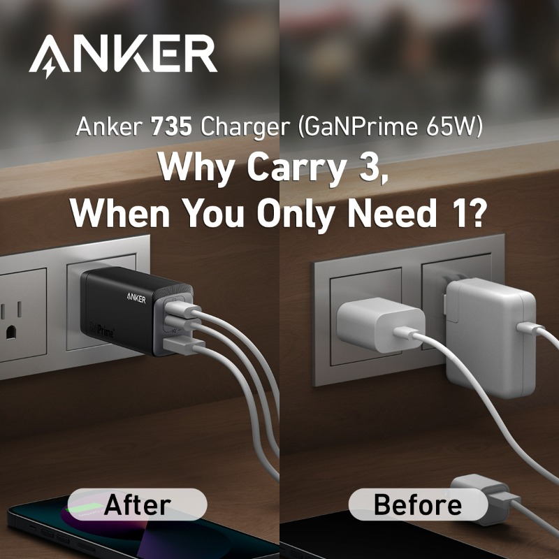 AnkerOfficial's tweet photo. Switch to a 3-port charger that powers all your devices.