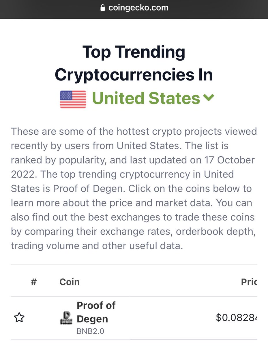 TRENDING NUMBER 1 ON <a href="/coingecko/">CoinGecko</a> 

Soon to be trending everywhere!
proofofdegen.org

#BNB2 #POD #ProofOfDegen