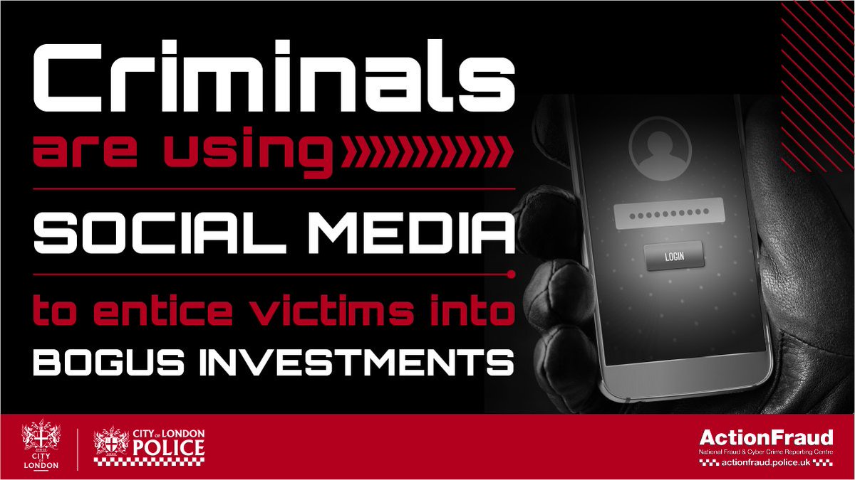 📱 Fraudsters are evolving the way they work and are targeting victims on social media to encourage them to put their money in bogus investments. Find out more ➡️ bit.ly/CoLPIF22