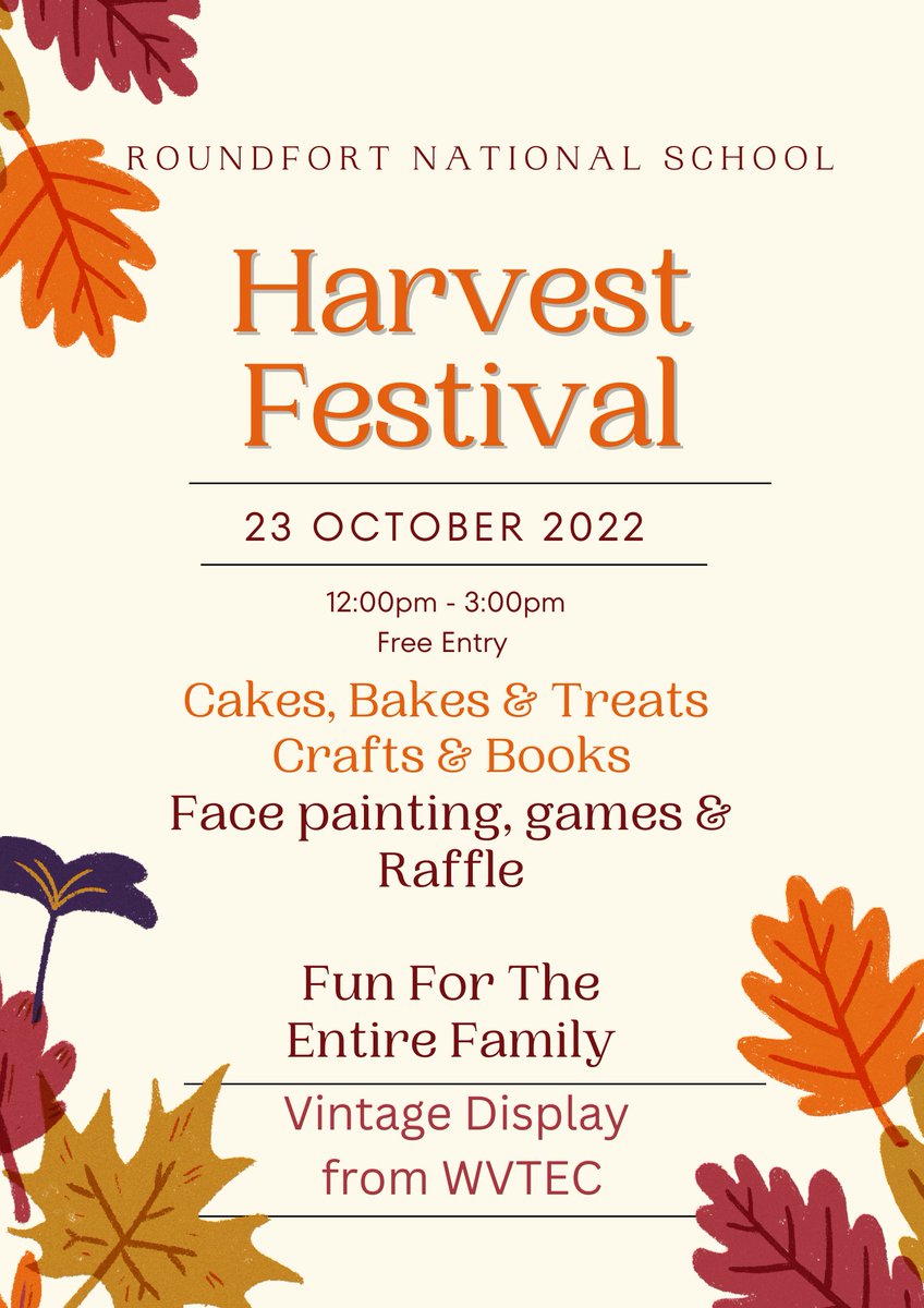 Roundfort_NS's tweet photo. A fun day for all the family on Sunday, come along and have a look around our school and maybe pick up some of our lovely crafts, cakes or bakes! Treats, games and face painting also on the day! @thecontel @radiomidwest @themayonews https://t.co/8qW9BwsonA