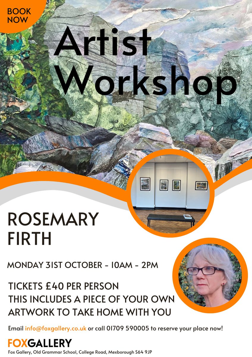 FoxMexborough's tweet photo. Have you visited the Rosemary Firth exhibition? We would like to offer you the opportunity to attend a workshop delivered by the artist.

The workshop will be on Monday 31st of October 2022 10am to 2pm.

To book your place please email info@foxgallery.co.uk or call 01709 590005. https://t.co/CA3gE14YRK