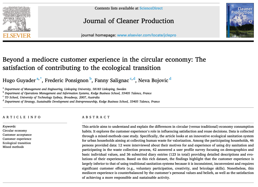 DrGuyader's tweet photo. NEW RESEARCH: “Beyond a mediocre customer experience in the circular economy: The satisfaction of contributing to the ecological transition” #JClePro @ELSenviron #openaccess https://t.co/oEkyH8VM4o https://t.co/0wg78V5TlA