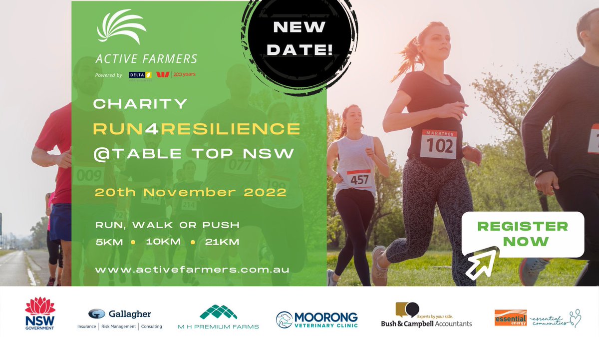 Activefarmers's tweet image. RUN FOR RESILIENCE @ TABLE TOP NSW
New Date: Sunday 20th November 2022
Due to the wet weather, we have postponed our event. We apologise for any inconvenience and hope you can still join us for a fun and challenging community event!
activefarmers.com.au/events-3/table…