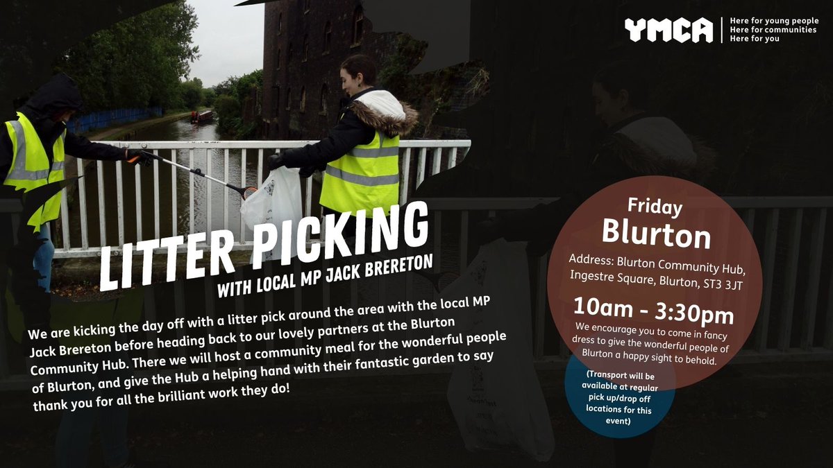 ymcans's tweet photo. YMCA Go! Gives Back in Blurton! 🤝

Join us on October half-term Friday as we help out local MP Jack Brereton and host a community meal at Blurton Community Hub! 🚮 We can't wait to see your fancy dress outfits! 👗
 
No transport is available to the event.

#YMCA #YMCAGO! https://t.co/xz9whRMhzH