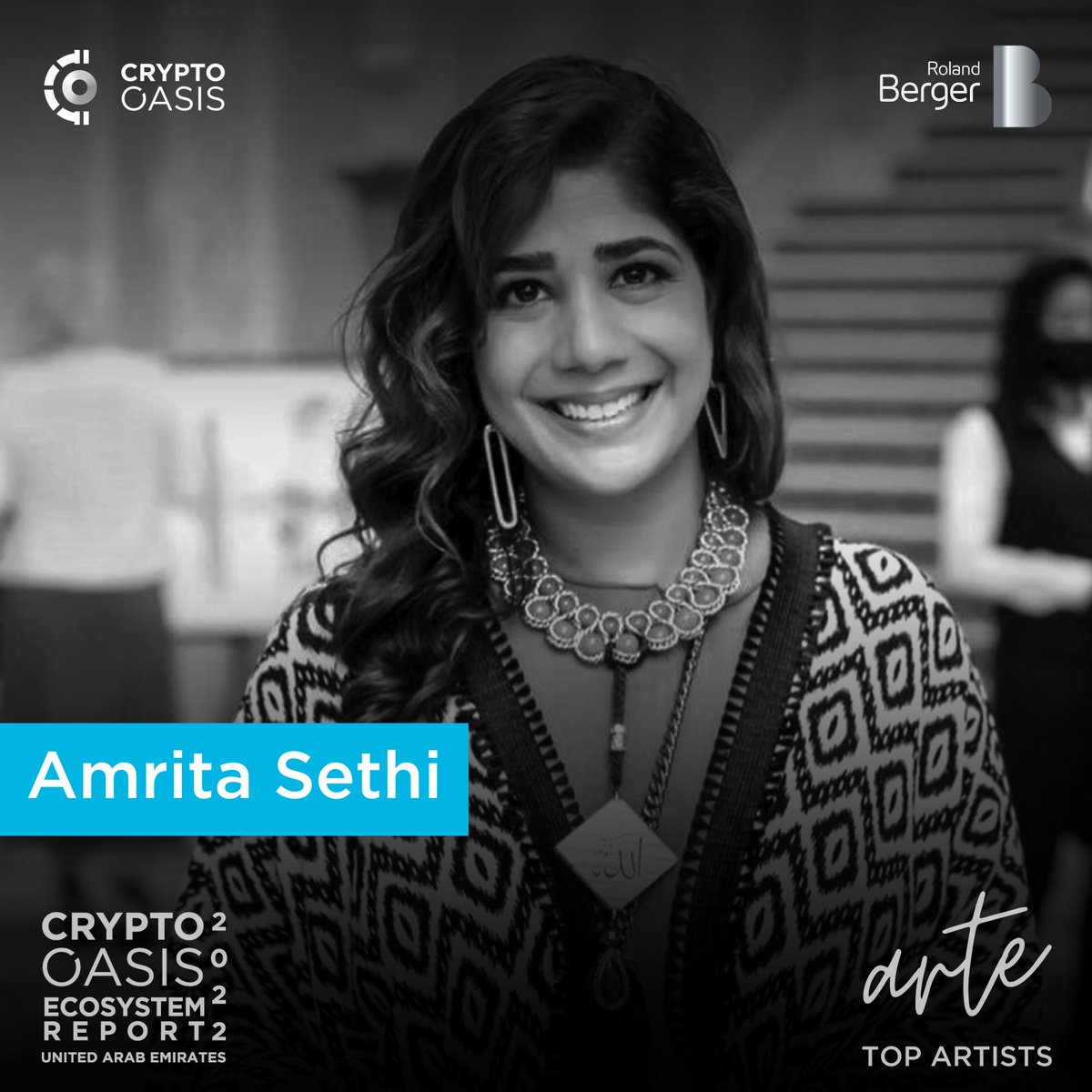 ArteCommunity_'s tweet photo. Amrita Sethi (@artbyamrita) is among our Top 10 Artists in the report as the first NFT artist in the UAE, creator of SoundBYTEs and The AlphaBYTEs.
Download the report ๐ https://t.co/EPgh8VPU0g
#CryptoOasis #NFTArtists #arteReport #Web3 #NFT #Metaverse https://t.co/CqMdnkwcFO