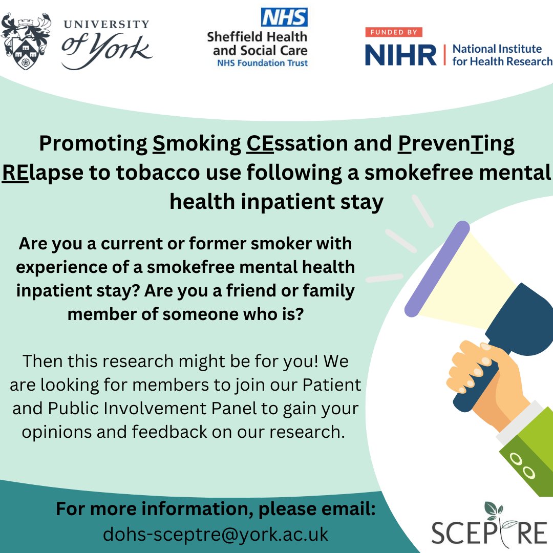 Wondering how you can get involved in <a href="/SCEPTREresearch/">SCEPTRE Research Programme</a>? You can join our Patient and Public Involvement Panel to share your experiences as well as providing vital feedback on our research ⬇️

Find out more ➡️ sceptreresearch.com or contact us at ✉️ dohs-sceptre@york.ac.uk
