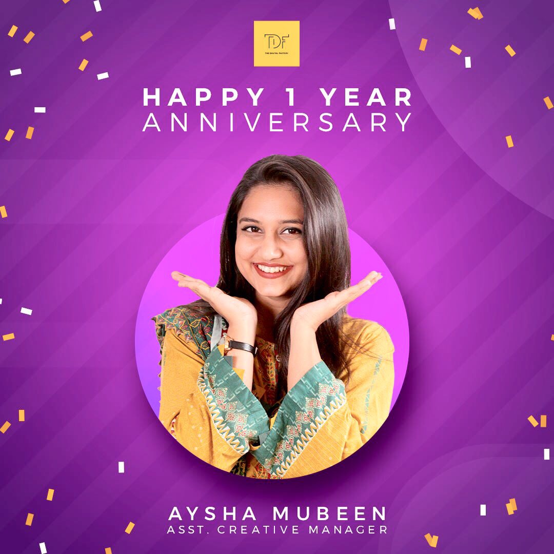 TDFcomPK's tweet photo. The one who stands out when it comes to popping creative confetti. TDF congratulates you on your first work anniversary. Keep up the hard work and dedication, we are proud of you and everything you have achieved so far. 

Happy work anniversary Aysha!🌟✨

#TDF #workanniversary https://t.co/OdrfB6EY2v