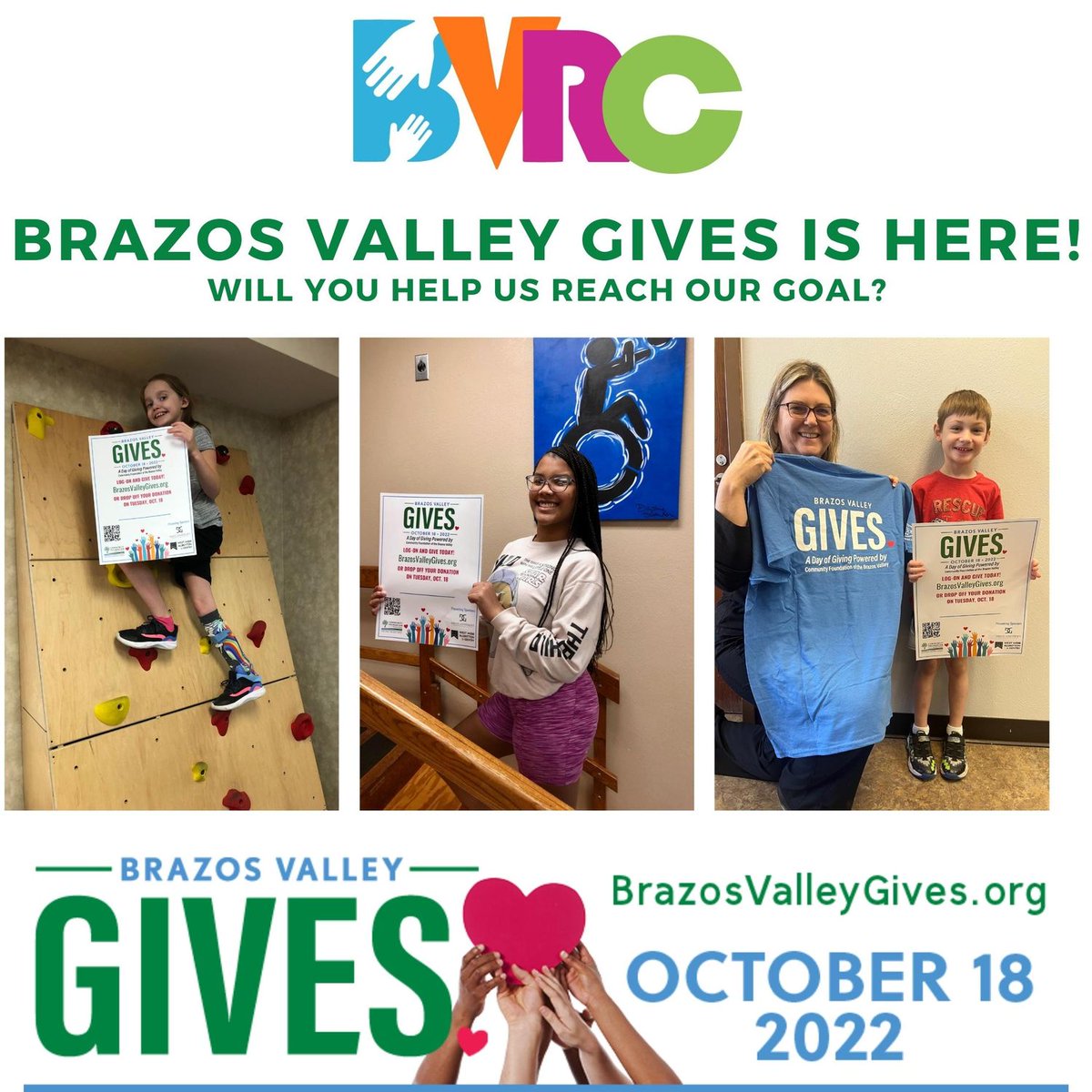 Brazos Valley Gives Is Here! - mailchi.mp/c599336b0a0f/b… Brazos Valley Gives is here! Thank you for prioritizing the needs of children and adults with temporary or permanent disabilities in your giving plans! #BVGives #givetoday