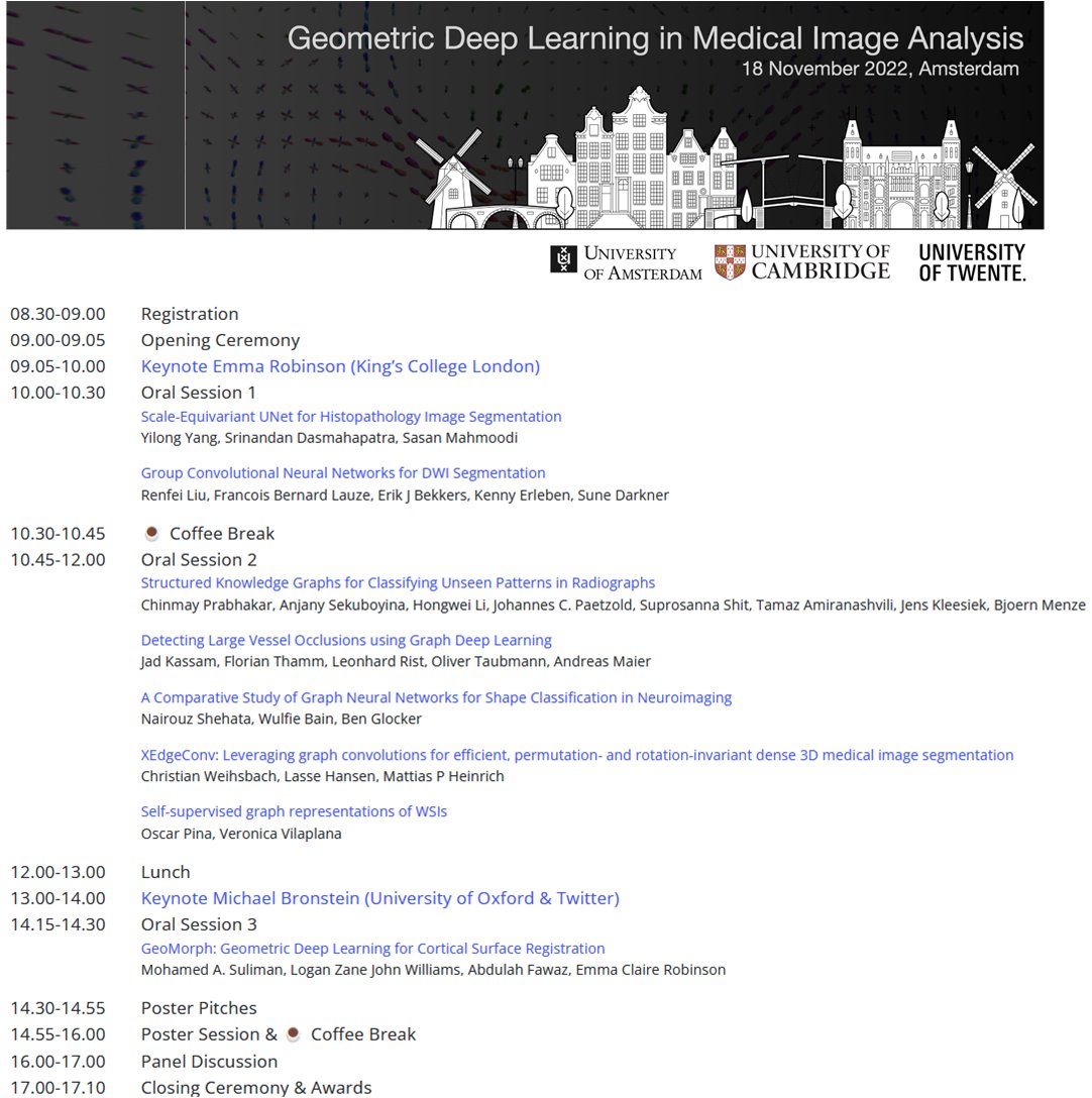 ⚠️ Our detailed programme with is now out! Packed programme of fantastic oral and poster sessions, and keynote talks! 

➡ Check out the Conference Programme: geomedia.amsterdam

Stay tuned -- more amazing news coming soon! 
<a href="/erikjbekkers/">Erik Bekkers</a>   <a href="/jelmerwolterink/">Jelmer Wolterink</a>   <a href="/aviles_rivero/">Angelica I Aviles-Rivero</a>