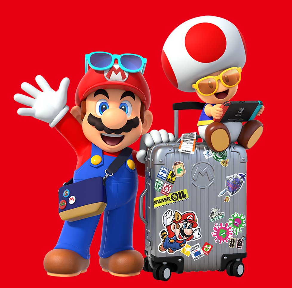 Mario with his bags packed. C/- Narita International Airport Nintendo Check-In promotional render