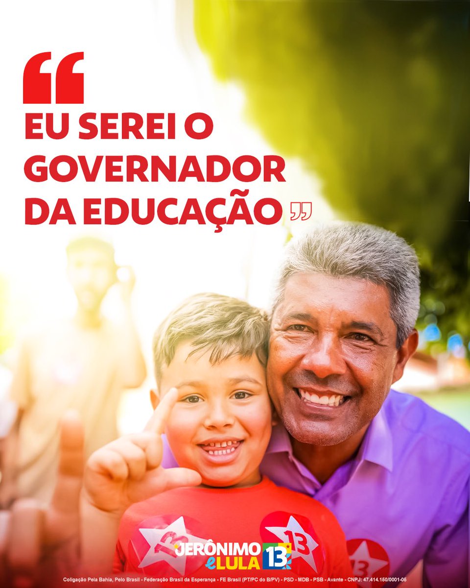 Jeronimoba13's tweet photo. Fizemos o maior investimento em educação da história da #Bahia. Como governador, vou fortalecer a parceria com os municípios, para garantir um ensino fundamental para as crianças, ensino médio e ampliar as nossas universidades estaduais. https://t.co/q3d6pdf9gw