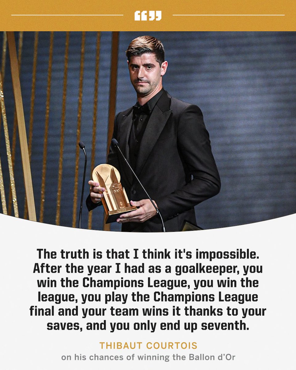 ESPNFC's tweet photo. Thibaut Courtois addresses his chances of winning the Ballon d'Or 🗣️ https://t.co/ptfJnIPkcW