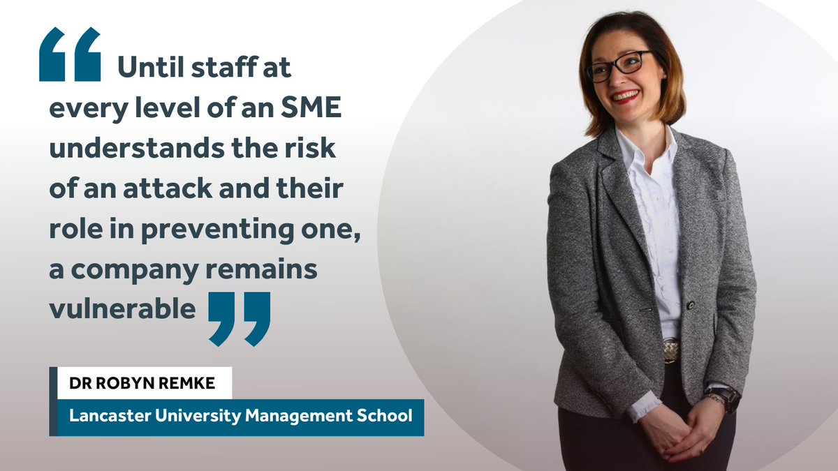 LUentrepreneurs's tweet photo. You may have thought that the success of a business’s efforts to prevent an attack by cybercriminals would be defined by how much it spends on its technical defences - not necessarily, says @DrRobyn_Remke @LancasterManage read more: https://t.co/qm5f51F0KX
#CyberStrategyProgramme https://t.co/bBZWibNYUW