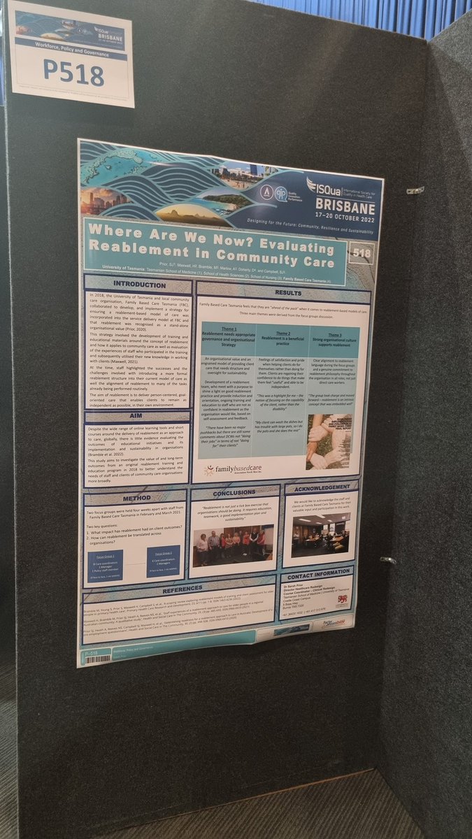 If you're looking for a PhD opportunity, chat with me, Sarah Prior, at the University of Tasmania booth! #ISQua2022 #Reablement