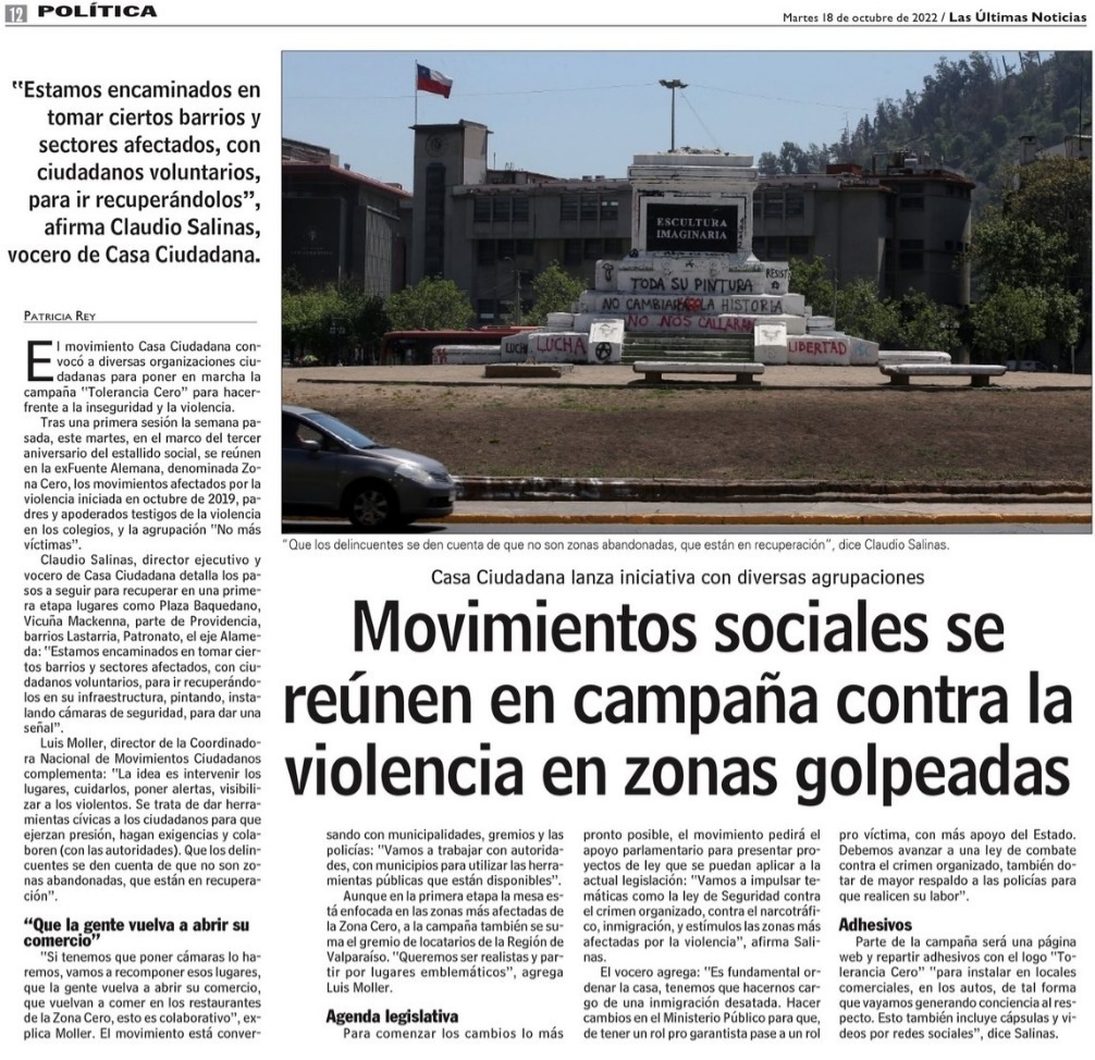 Este #18DeOctubre los movimientos ciudadanos lanzamos la mesa Tolerancia Cero, todos invitados a enfrentar la violencia y delincuencia con decisión: aprobar leyes pendientes y nvas, reparación para víctimas y recuperación de nuestros espacios #NuncaMasViolencia #ToleranciaCero