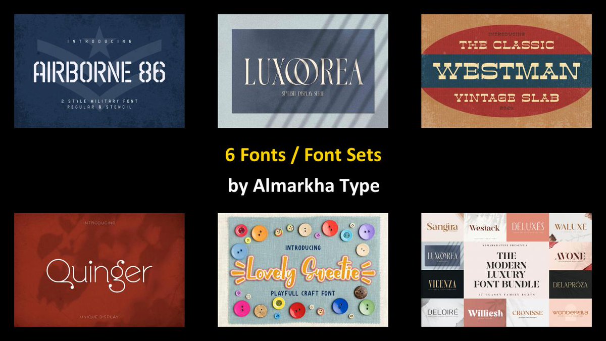 DavidZydd's tweet image. 6 Fonts / Font Sets by Almarkha Type creativemarket.com/Almarkhatype?u…  #dingbatfont #monogramfont #font #alphabet #typeface #storebundle #font #french #typeface #lettering #vintage