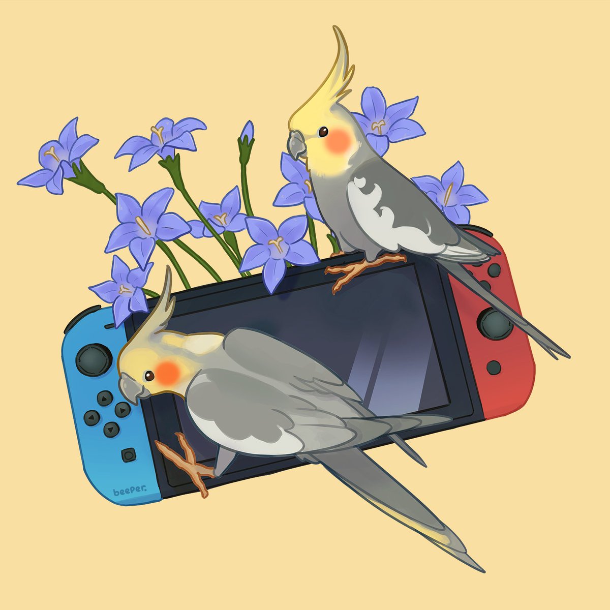 no humans bird flower nintendo switch animal focus simple background blue flower  illustration images