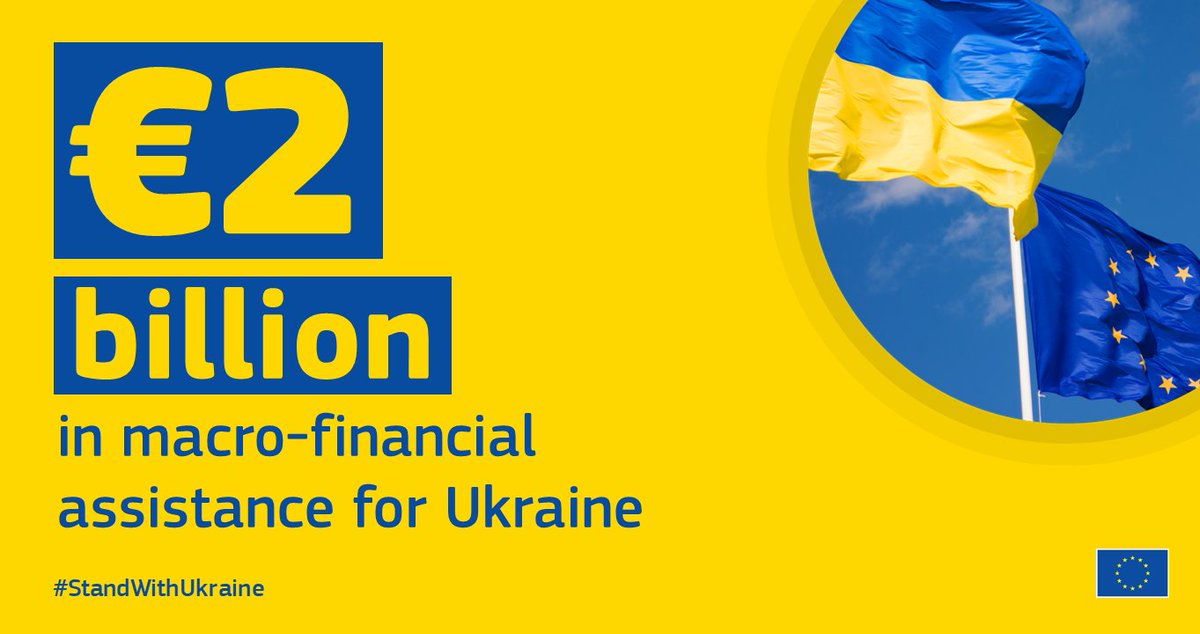 vonderleyen's tweet photo. Today we are disbursing €2 billion in macro-financial assistance to Ukraine.
 
More will follow by the end of the year.
 
We'll stand by 🇺🇦 for as long as it takes.
 
We will discuss how to ensure continued support with global partners at the #RebuildUkraine conference. https://t.co/NoOkIFhIO5