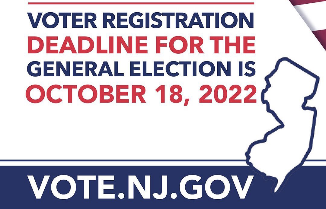 Today October 18th is the deadline to register to vote in the November 8th General Election. You can register at voter.svrs.nj.gov/register. Not sure if you’re registered to vote? Go to voter.svrs.nj.gov/registration-c… to make sure your registration status is up to date.