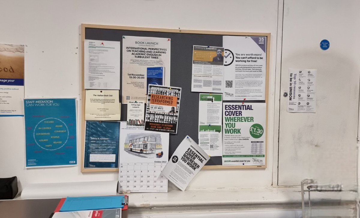 UoWUNISON's tweet photo. Our part of the board in the Regent Street staff room in 301 is quite full and getting positive remarks #WeAreWestminsterUnison https://t.co/3pCw40fY3n