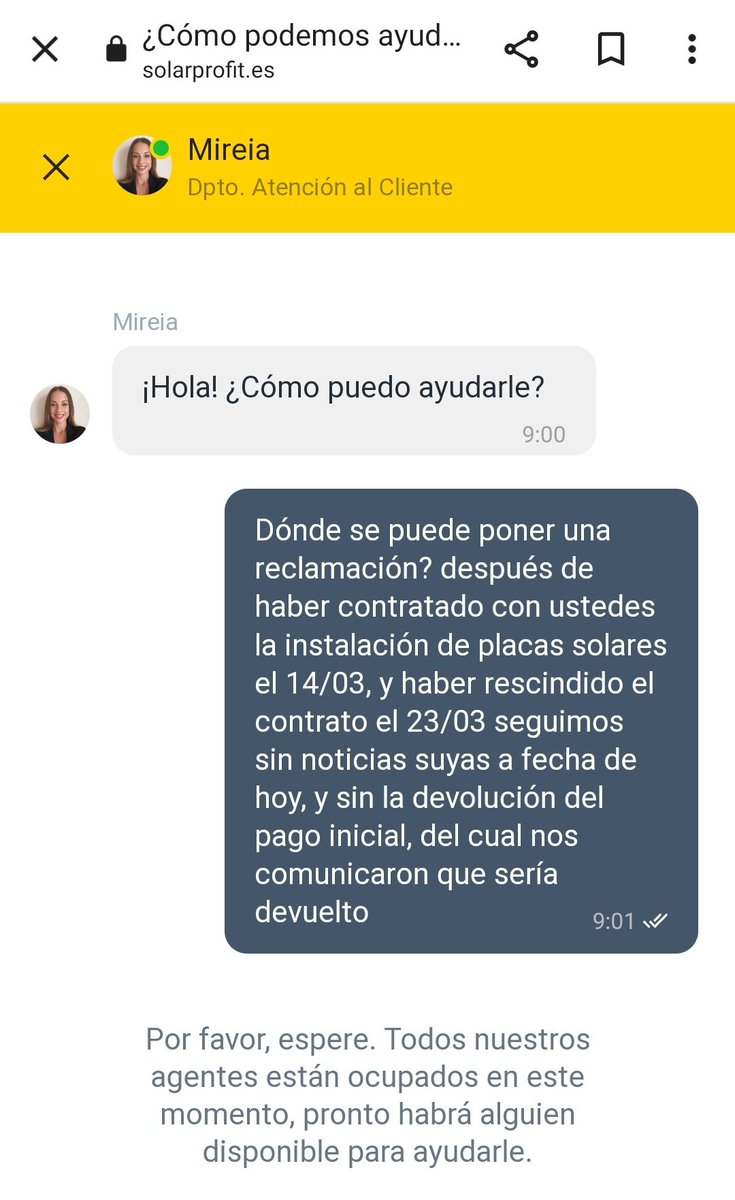_happypopcorns's tweet photo. @SolarProfit pésima la atención al cliente, mejor dicho nula, ignoráis los mensajes cuando no os interesa estando en línea y con una persona en el chat. Qué vergüenza. @consumidores #reclamación #solarprofit https://t.co/TMtr9gq2CA