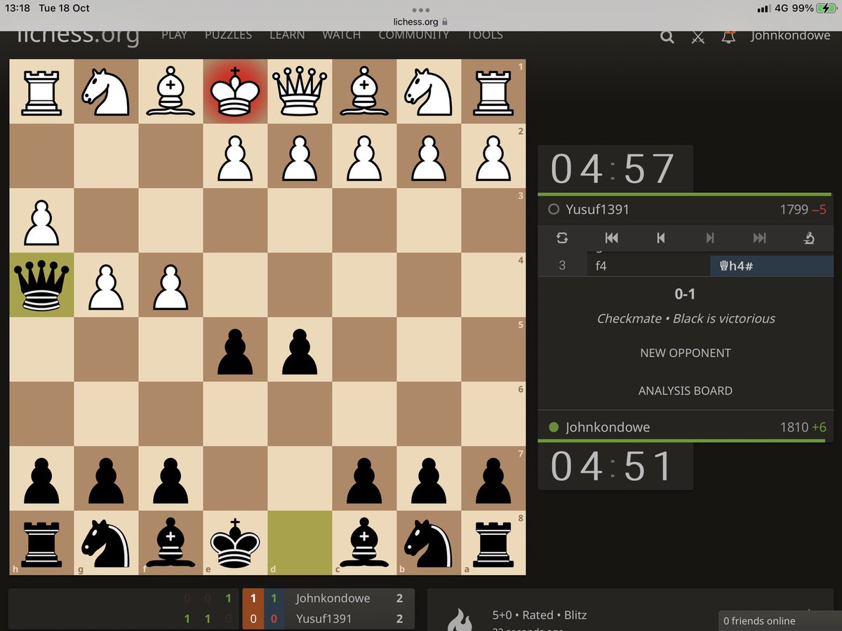 johnkondowe's tweet photo. One of very few games where a check mate is achieved without a piece being captured. https://t.co/NBdesyyjHg