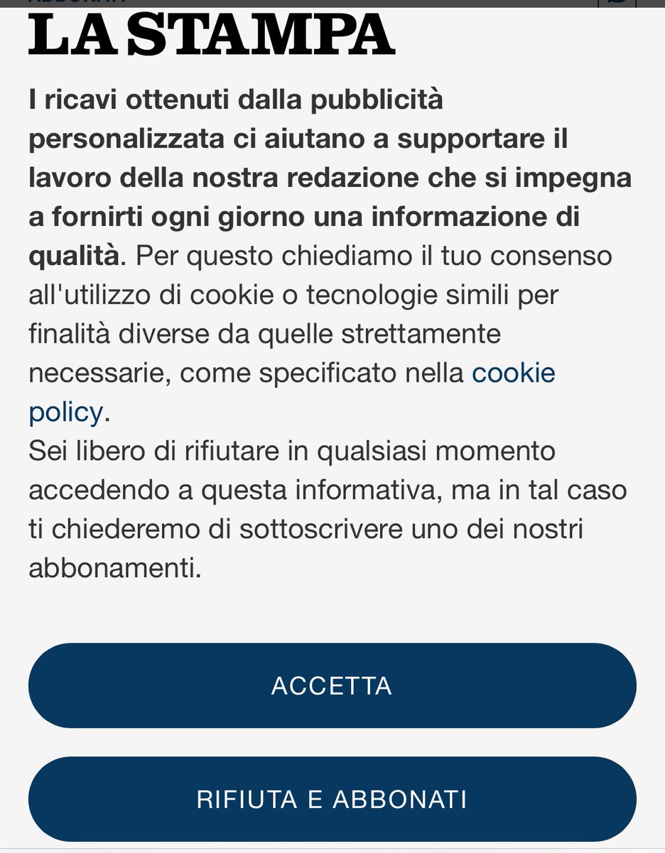 LindaFerreroT's tweet photo. Ma è legale? #lastampa #cookie #cookiepolicy #legalsupport #giurisprudenza #help #news #supportolegale #opinion #italiannewspaper https://t.co/vwLcqjlyaq