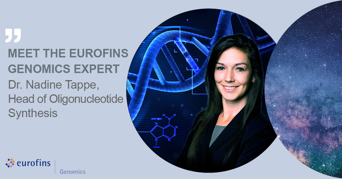 Get to know Eurofins Genomics. We are introducing Dr. Nadine Tappe, Head of Oligonucleotide Synthesis at Eurofins Genomics. Read about her educational background, vision and get some personal insights at the-dna-universe.com/2022/10/17/mee… #genomics #TheDNAUniverse