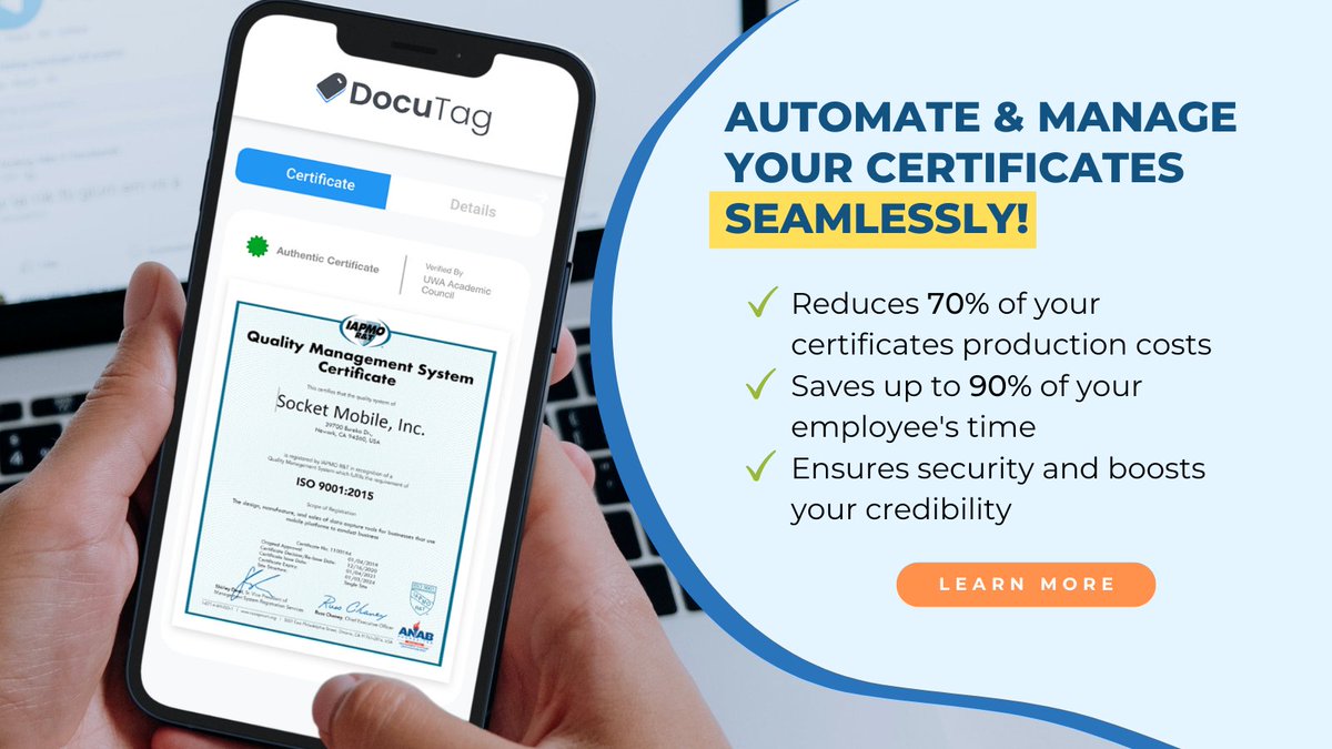 DocuTag increases the effectiveness of your operations and #productivity, breaking you away from the slow and outdated #certificate management processes.  

Learn more at 👉luxtag.io/blog/why-docut…

#universities #credentials #qualityinspection #certificatemanagement