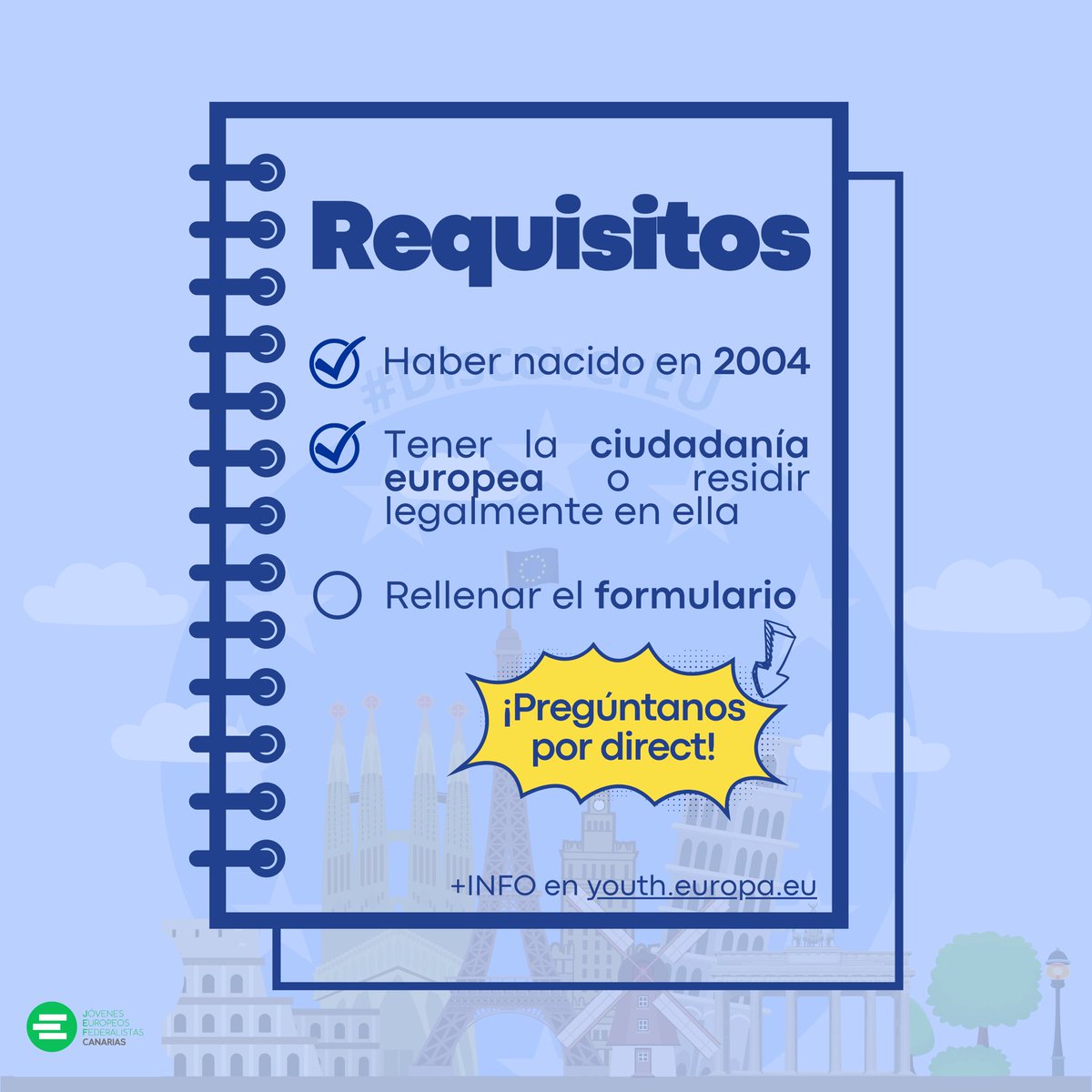 jef_canarias's tweet photo. #DiscoverEU 🇪🇺

¿Tienes dudas? ¡Pregúntanos! 📥

⚠️ Pero ¡corre!, el plazo termina el 25 de octubre https://t.co/CrPwWAdTzQ